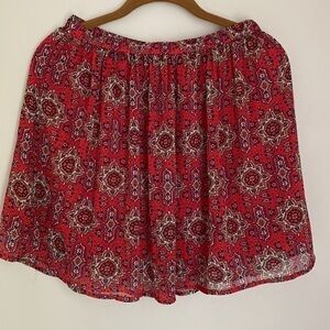 Hollister Red Boho Print Mini Skirt Flowy Festival Style Sz s